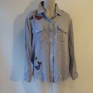 NWT Womens Moving Forward Blue Star, Butterfly Print Button Down Shirt M